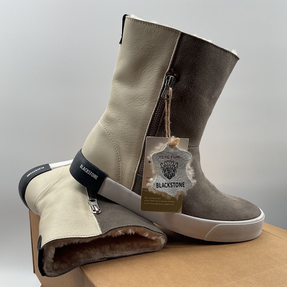 Blackstone Iceland QL-40 Women 38 Grey Suede Cream Leather Fur Sneaker Boots